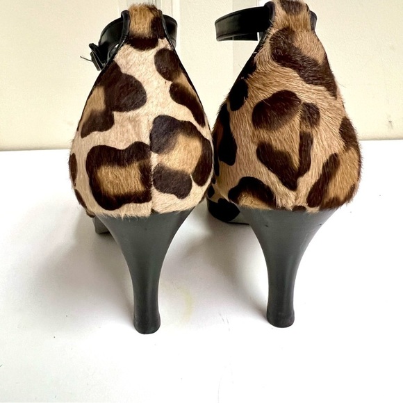 TALBOTS COLLECTION NEW leopard calf hair open toe strappy heels leather size 9M - Picture 6 of 12